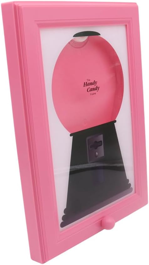 Alide Candy Dispenser Picture Frame Wall Mounted Interactive Gumball Machine Snack Dispenser for Kitchen with Fun Photo Frame (Pink)
