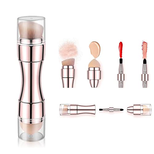 Excefore 4 in 1 Makeup Brush Set, Lip Brush, Smudge Brush, Contour & Blush Brush, Sponge Brush for Eyes Lips Face Foundation Makeup, Multifunctional for Girls Women (Rose Gold Brush)