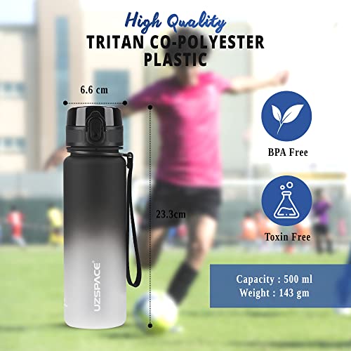 Leakproof Tritan BPA Free Fitness Sports Water Bottle with Motivational Time Marker | Yoga Gym Running Water Bottle (350ml-500ml-1000ml) for Kids and Adults with One-Click Lock