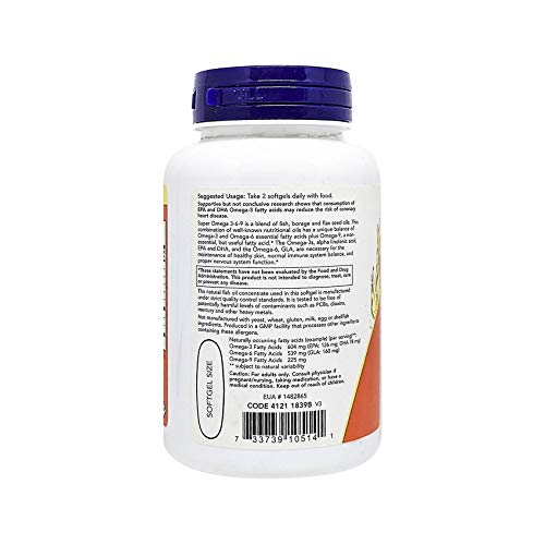 Now Foods Super Omega 3-6-9 Vitamin, 1200 Mg 90 Softgels