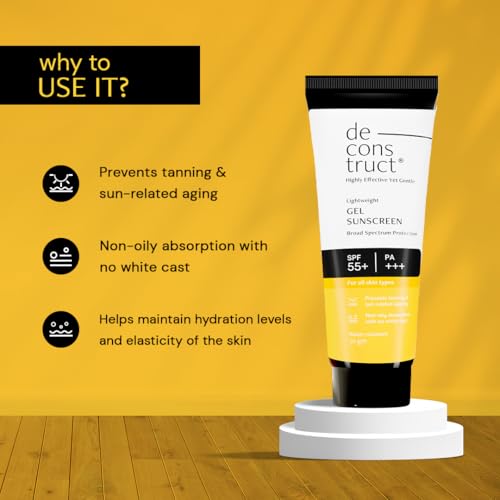 De-construct Face Gel Sunscreen SPF 50+ PA+++ | Gel Sunscreen for Oily, Combination, Normal Skin | Broad Spectrum, No White Cast, Lightweight, Non-Greasy - 50g