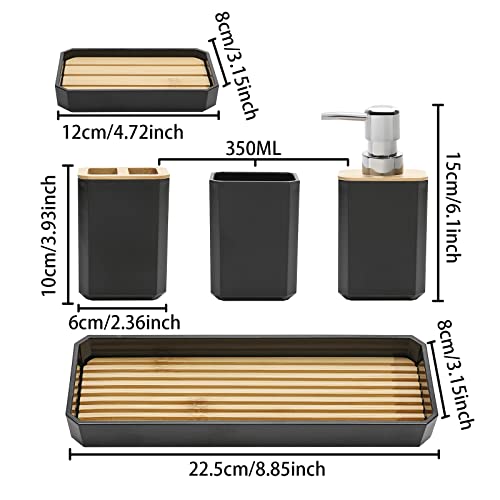 FEILANDUO Bathroom Accessories Set,5 Pcs Bathroom Accessory Gift Set, Soap Dispenser, Soap Dish, Toothbrush Holder, Toothbrush Cup, Vanity Tray, Boho, Modern Bathroom Decor (Black)