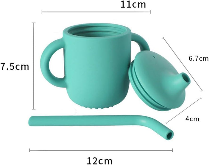 JZS Silicone Sippy Cup, 2 Pack Sippy Cups with Handles Training for Baby 6 months+ Soft with Straw Spill Proof Cups Toddlers Handles and Spout Lid Easy Grip 5oz