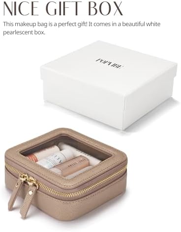 Small Cosmetic Bag for Purse Mini Makeup Bag for School Cute Clear Make Up Pouch for Travel Tiny Leather White Make Up Organizer Case for Backpack Toiletry Bag Waterproof Square Pouch with Zipper