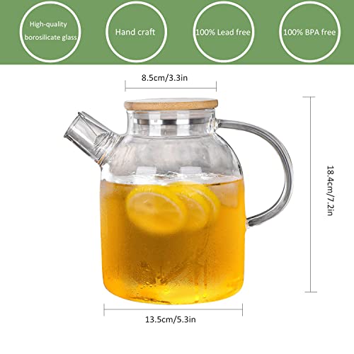 TAPIT Glass Teapot, Stovetop & Microwave Safe Heat Resistant Glass Borosilicate Teapot, Glass Kettle with Removable Filter Spout for Loose Leaf Tea & Blooming Tea (1.6L)