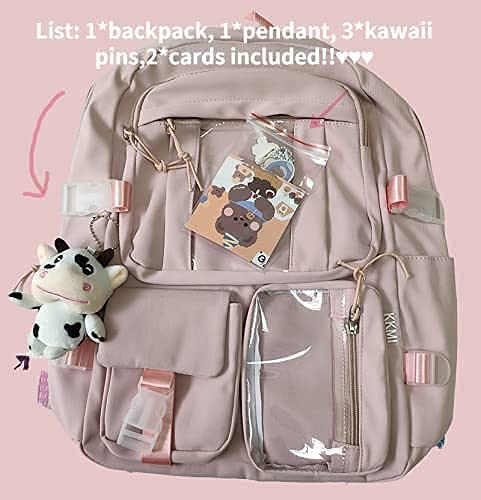 TOMVAES Backpack with Cute Pin Accessories Plush Pendant Kawaii School Backpack Cute Aesthetic Backpack large capacity high school backpack