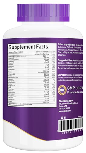 NBL Natural Multivitamin for Men 50 Plus, Multimineral Supplement, Vitamin D3, B-Vitamins and Zinc, Supports Memory and Cognition in Older Adults - 200 Tablets