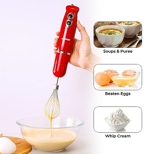 Geepas GHB6136 400W Hand Blender - Stainless Steel Blades with 2 Speed for Baby Food, Soup, Juice | 860ml Chopper Bowl & Electric Egg Whisk - 2 Years Warranty