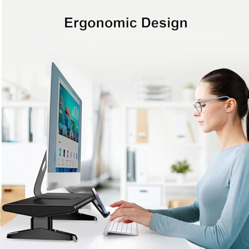 Ankila Computer Monitor Stand For Desk, Adjustable Height Monitor Stand Riser, Multi-Purpose Desktop Organizers Riser for Laptop, Computer, Printer, TV-Black (Black)