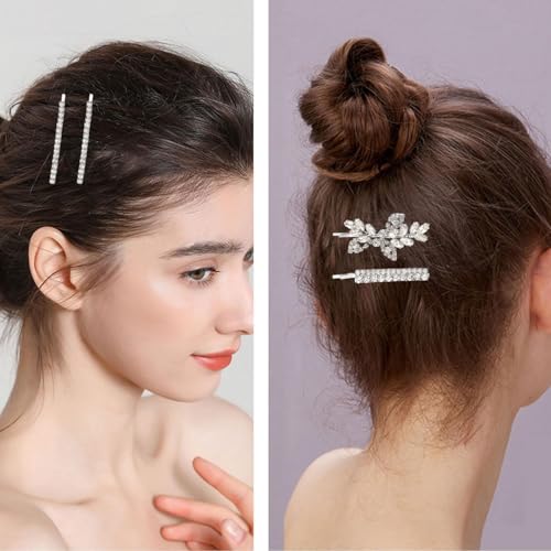 6 Pcs Rhinestone Bridal Hair Clip, Leaf Wedding Hairpin, Bride Crystal Hair Barrette Accessories For Women, Diamond Bobby Pins, Jewelry Barrette (Silver, Rhinestone Style)
