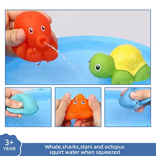 WA World Atlantus 8Pcs Baby Bath Toys, Scoop Net Fish Pool Toys With Spray, Sounds, Color Changing Toddler Bathtub Toys