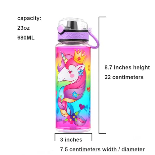 Home Tune Cute Water Bottle for School Kids Girls, BPA Free Tritan & Leak Proof Flip Top Lid & Easy Clean & Carry Handle, 23oz/ 680ml 23oz