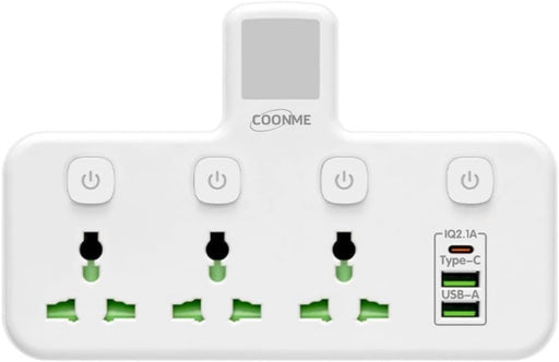 6-in-1 Power Strip with Night Light, 3 AC Outlets, Type-C Fast Charger, 3 USB Ports, Triple UK Plug Extender, Surge Protector Extension for Home, Office, Kitchen Accessories