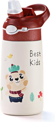Stainless Steel Water Bottle for Kid with Straw, 13.5 oz Leakproof Insulated Water Bottle, Double Wall Keep Hot Cold Drinks Thermos Bottle with Handle for School Boys and Girls,BPA-Free(Dinosaur) - Little bear