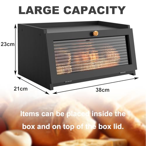 Bread Box for Kitchen Countertop Large Bread Box Farmhouse Bread Container Bread Storage with Window Bread Holder Black