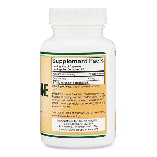 Double Wood Supplements Benfotiamine 300mg (Third Party Tested, 120 Capsules) Made in The USA, to Boost Thiamine Levels (More Absorbable Than Thiamine)