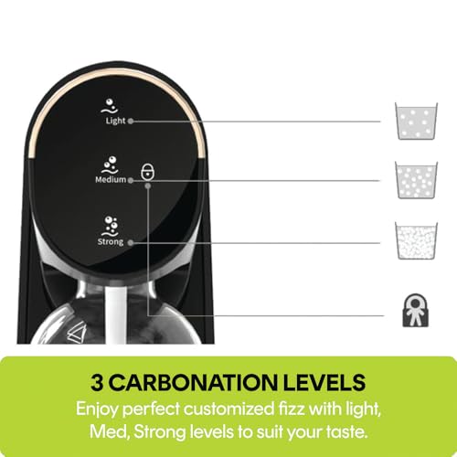 Nutricook Fizzi Soda Maker, Fully Automated 3 Fizz Levels, Smart Lock System, 1L Carbonated Bottle, Sparkling Soda Maker,60L CO2 cylinder Not Included,NC-FSM100,Black,2 Year Warranty