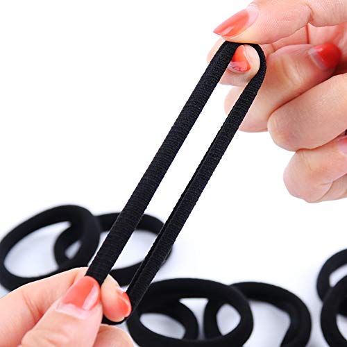 Citihomy Black Hair Ties No Crease,100pcs Elastic Seamless Rubber Hair Bands Not Damage for Toddlers Girls Kids Thick Hair Ponytail Holders Headband Scrunchies Hair Accessories (100PCS)