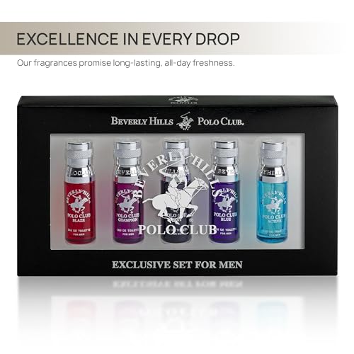Beverly Hills Polo Club 5 Piece Mini Gift Set Exclusive for Men, EDT Eau De Toilette 5 Mini 0.5oz Bottles May Vary
