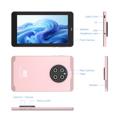 C idea 7 Inch Tablet,Android 13 Tablet,Quad Core Processor,8GB RAM 512GB ROM,512GB Expand,Dual Camera,Tablet with SIM, WiFi,Bluetooth,Case,StylusCM518 Pro (Pink)