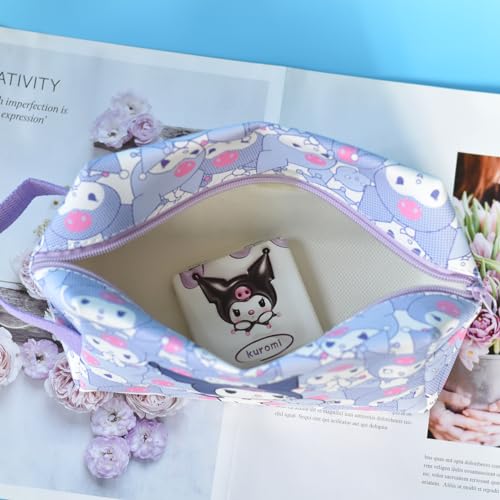 ENENSET Kumi Travel Cosmetic Bag, Large Capacity Cartoon Cosmetic Pouch Makeup Bag with Zipper, PU Travel Toiletry Bag Makeup Accessories Organizer