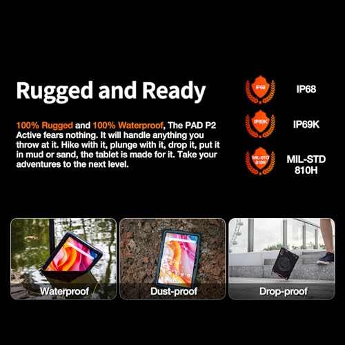 2025 Newest Android Rugged Tablet, AGM PAD P2 Active Waterproof Outdoor Tablet,16(8+8) GB +256GB, 10.95'' FHD, 50MP+8MP, Dual SIM 4G LTE/5G Hz WiFi/GPS/OTG/IP69K/Compass/Widevine L1/Helio G99