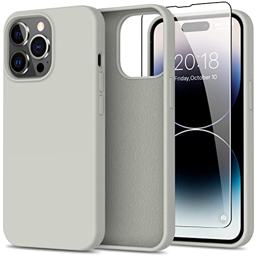 bemal for iPhone 14 Pro Max Case with Screen Protector - Slim Fit Shockproof Liquid Silicone Cover - Soft Microfiber Lining - Designed for Women and Girls - Protective Phone Case-Rock Grey