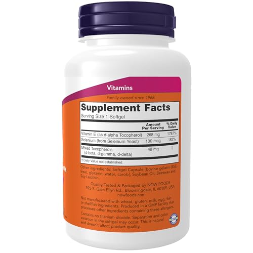 Now Foods Vitamin E-400iu with Mixed Tocopherols Plus 100mcg Selenium 100 Softgels