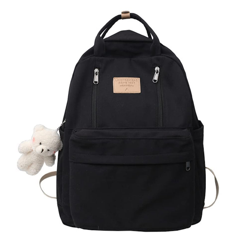 AONUOWE Preppy Backpack with Plushies Cute Backpack for Teen Girls Light Academia Bookbags Solid Aesthetic School Bag