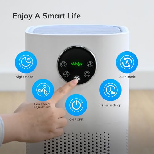 Abirday Air Purifiers 3-Stage Smart Air Purifyer for Bedroom Home up to 50㎡, With Built-in Humidifier Function, Hepa Air Filter Cleaner Super Mute Efficient Filtering for Pets Smokers Office