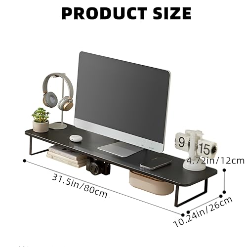 Beauenty Monitor Stand Riser,Laptop Stand,Wood Monitor Stand Riser with Ergonomic Height Adjustment,Desktop Organizer,Office Desk Accessories for Laptops,Monitors,Printers(80x26x12cm)