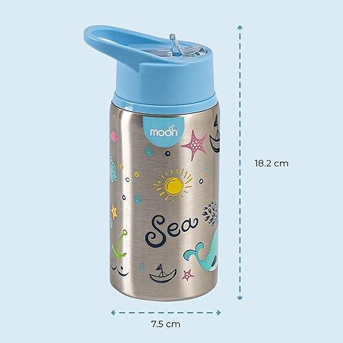 The Moon Brand Single Wall Stainless Steel Sipper Bottle 530ml BPA Free Lid, Easy Siping Lightweight for Kids – Portable- Large Capacity Indoor/Outdoor Spill Proof, Break Resistant - Blue