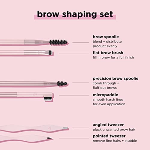 REAL TECHNIQUES Brow Shaping Set, Spoolie, Brow Brushes, Tweezers, Dual-Ended Eyebrow Tools, For Styling, & Shaping Eyebrows, Get Full, Fluffy Brows, 3 Piece Set