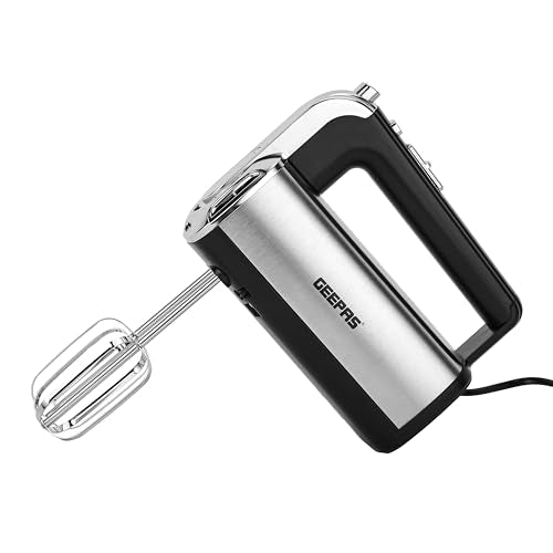 Geepas GHM2001 160W Hand Mixer - Professional Electric Handheld Mixer for Baking - 5 Speed Function, Includes Stainless Steel Beaters & Dough Hooks, Eject Button