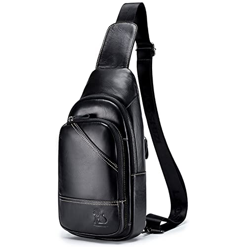 Qiccijoo Genuine Leather Small Sling Bag Crossbody Bag Shoulder Bag for Men Women,Multipurpose Crossbody Backpack for Hiking Walking Travel Cycling
