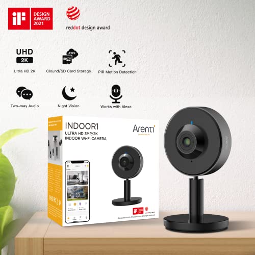 ARENTI Indoor Security Camera INDOOR1, 2K/3MP, 2.4G Wi-Fi, Privacy Mode, Works with Alexa & Google Assistant, Customizable AI Motion Detection Zones, Sound Detection, Two-Way Audio, Night Vision