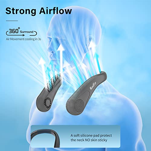HandFan 5000mAh Portable Neck Fan, Bladeless Wearable Personal Fan, Rechargeable Neckband Fan, Max 21H Working Time, Hands Free, Headphone Design, 4 Speeds, for Travel, Hiking, Outdoors (Black-a)