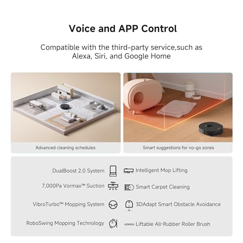 Mova S10 Plus Robot Vacuum with Self-Empty Dock, 7000Pa Suction, Liftable Brush, Hands-Free Cleaning for up to 90 Days with 4L Dust Bag, PreciSense LiDAR Navigation, App & Voice Control