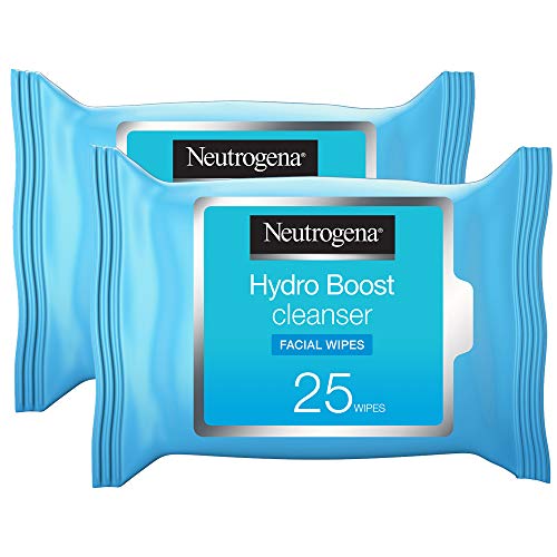 Neutrogena Hydro Boost Makeup Remover, Pack of 2x25 Wipes, Infused with Fresh Cleansing Lotion, with Hyaluronic Acid, Removes Waterproof Mascara, Suitable for Sensitive Skin