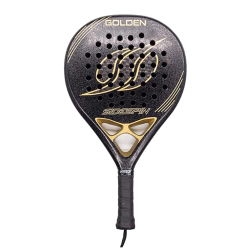 SideSpin Golden 12K Full Carbon Sandy Padel Shovel, Get Power + Control + Effect, Unisex Adult, Black Gold, Universal