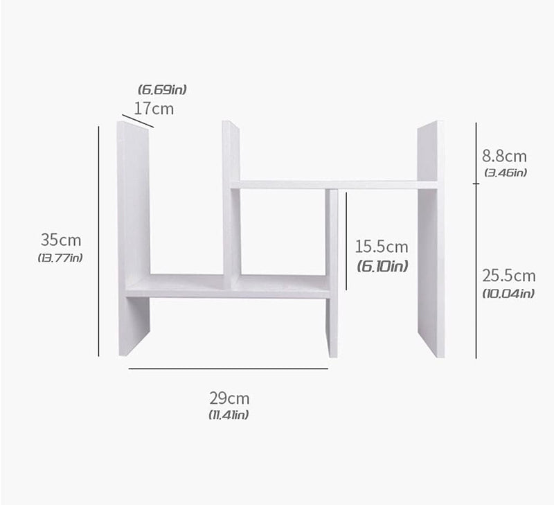TKAS Desktop Organizer Bookshelf Office Storage Rack Adjustable Wood Display Shelf Home Decor Free Style Rotation Countertop Bookcase Office Supplies Desk Organizer Accessories (White)