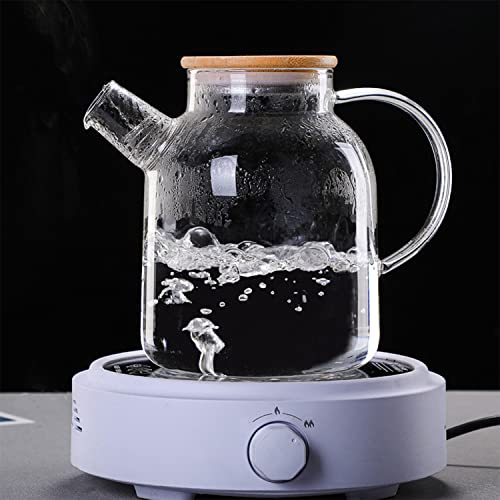 TAPIT Glass Teapot, Stovetop & Microwave Safe Heat Resistant Glass Borosilicate Teapot, Glass Kettle with Removable Filter Spout for Loose Leaf Tea & Blooming Tea (1.6L)