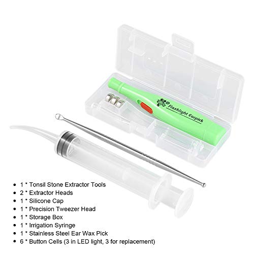 WildCard India Tonsil Stone Remover Tool LED Light Earpick Stainless Steel Earwax Remover with 3 Tips Irrigator Clean