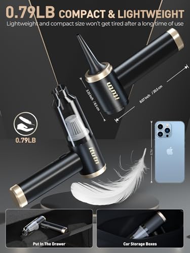 itutn Mini Car Vacuum Cleaner, 15000PA Powerful Suction, Portable Cordless Vacuum for Car, Handheld Small Vacuum Cleaner & Air Duster for Home, Desk,PC, Keyboard (Mini Vacuum + 11 attachments)