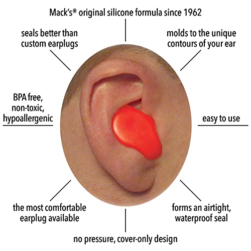 Mack's Kids Pillow Soft Earplugs - 6 Pair | The Original Moldable Pillow Soft Silicone Putty Ear Plugs for Sleeping, Snoring, Swimming, Travel, Concerts and Studying | Color: Orange