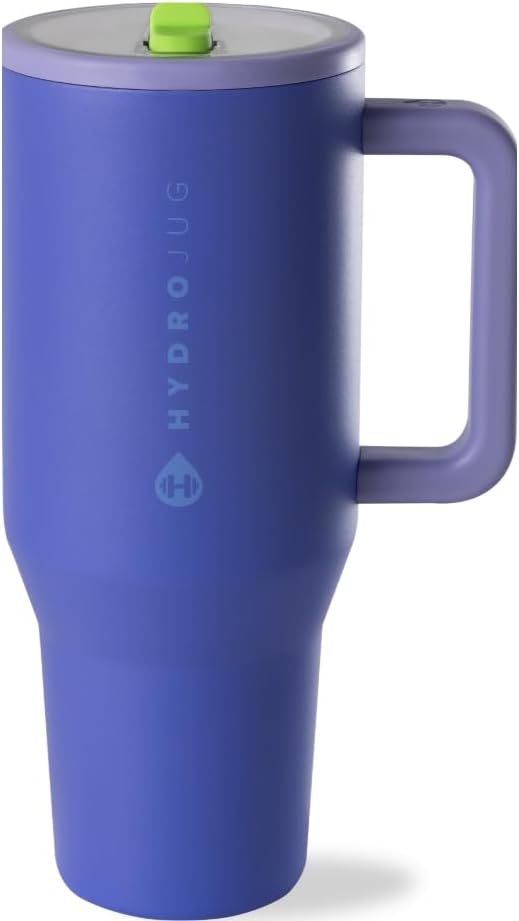 HydroJug Traveler - Modern 40 oz Tumbler with Handle & Simple Flip Straw - Car Cup Holder Friendly, Leak Resistant Water Bottle-Reusable Insulated Stainless Steel & Rubber Base - Gifts for Women & Men