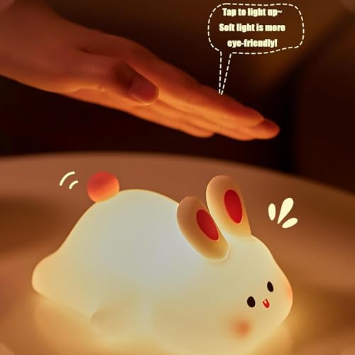 LUYAO Big Face Rabbit Light, 2024 New Cute Silicone USB Rechargeable Night Lamp, 3 Modes Adjustable Brightness Rabbit Silicone Light for Kids Gift