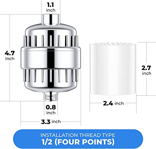 GROLIGH Shower Filter 20 Stage Showerhead Filter for Hard Water Shower Water Filter with 2 Replaceable Filter Cartridges for Removing Chlorine Fluoride, Polished Chrome