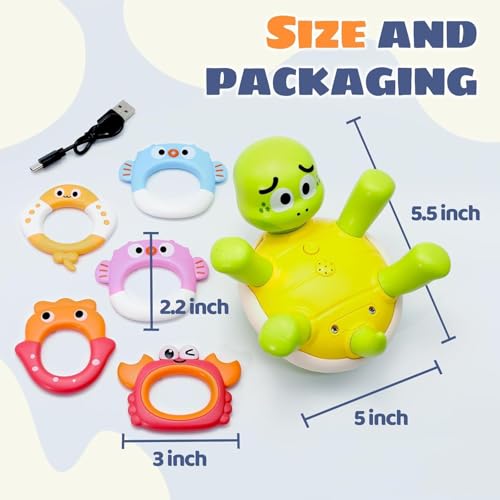 AM ANNA Baby Bath Toys, Turtles Bath Toy One-Touch Water Spray Button with 5 Rings,Rechargeable Bath Toys for Kids,Interactive Swimming Toys, Waterproof Water Toys for Babies