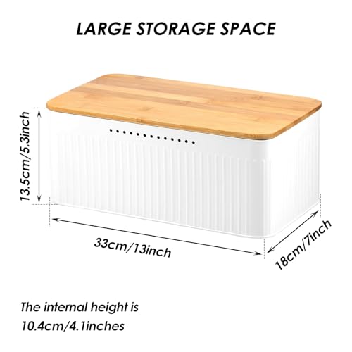 NALACAL Modern Metal Bread Box with Bamboo Lid, Bread Storage Container, 13×7×5.3 Inch Bread Storage Container for Kitchen Counter, Bread Keeper for Homemade Bread, Bagel, Muffins, Rolls